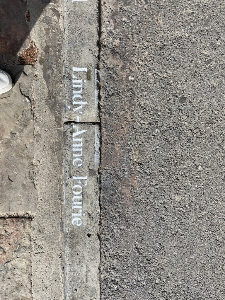 Victims names as they appeared on the pavement